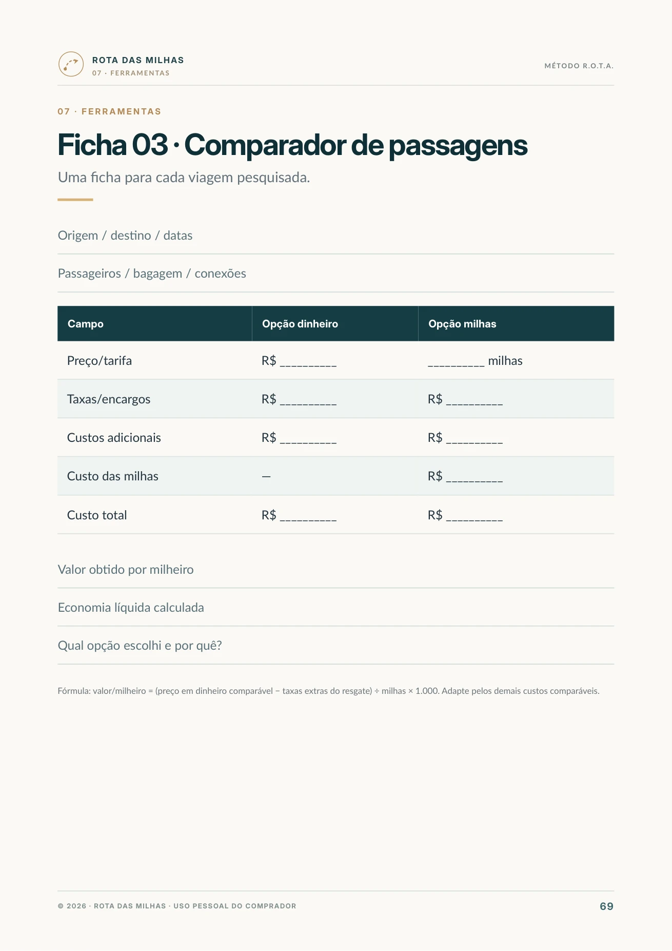 Ficha Comparadora de Passagens