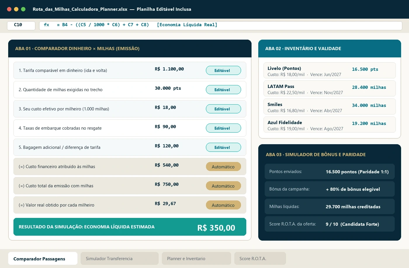Calculadora e Planner em Excel